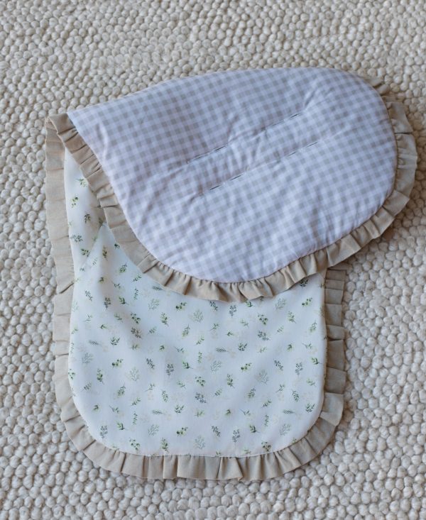 FUNDA-COLCHONETA VICHY TOPO Y FLOR OLIVO CON LONETA ARENA