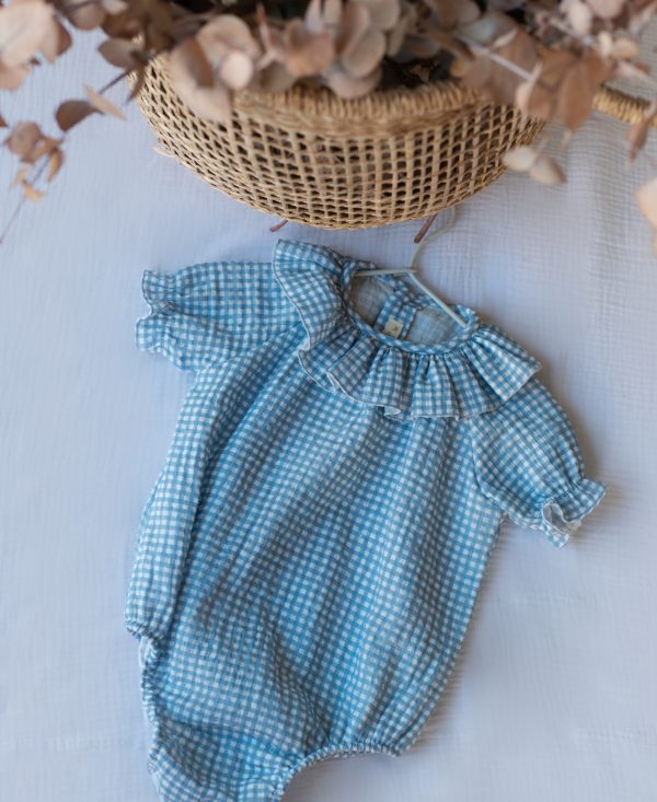 PELELE BAMBULA VICHY AZUL CUELLO VOLANTE MANGA CORTA