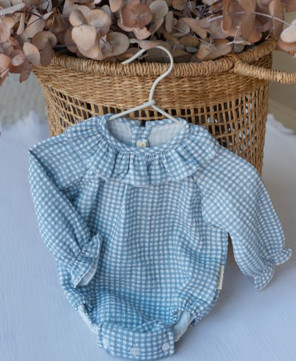 PELELE BAMBULA VICHY AZUL CUELLO VOLANTE MANGA LARGA