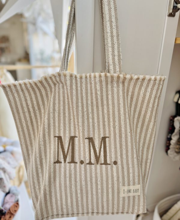 Bolso shopper rayas beige