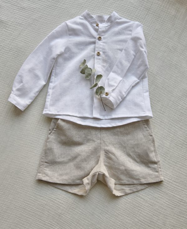 Conjunto blusa cuello mao y pantalón cinturilla