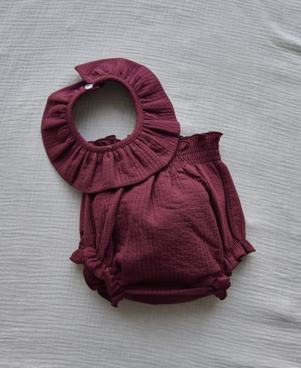 Pack cuello y culotte raya granate